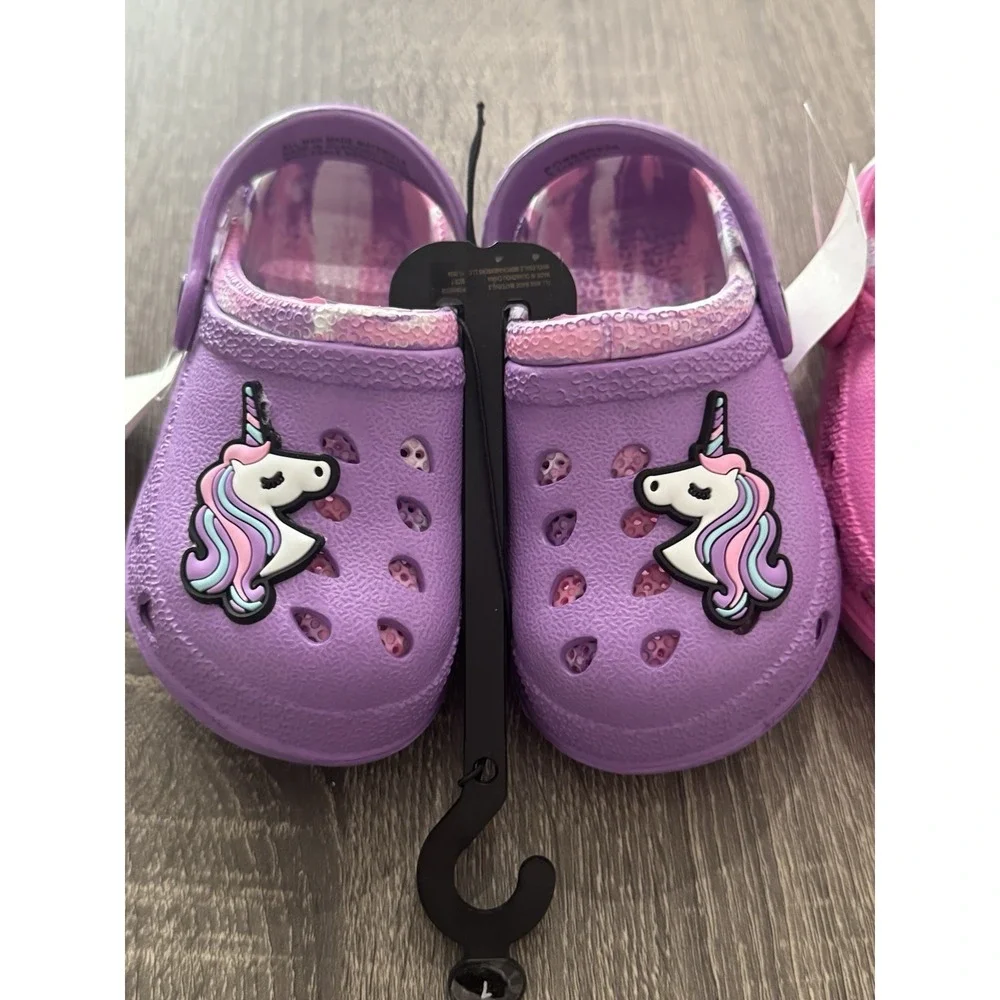 Butterfly & Unicorn Toddler Sz 7 Clogs New Lot of 2 Purple And Pink Adorable Set